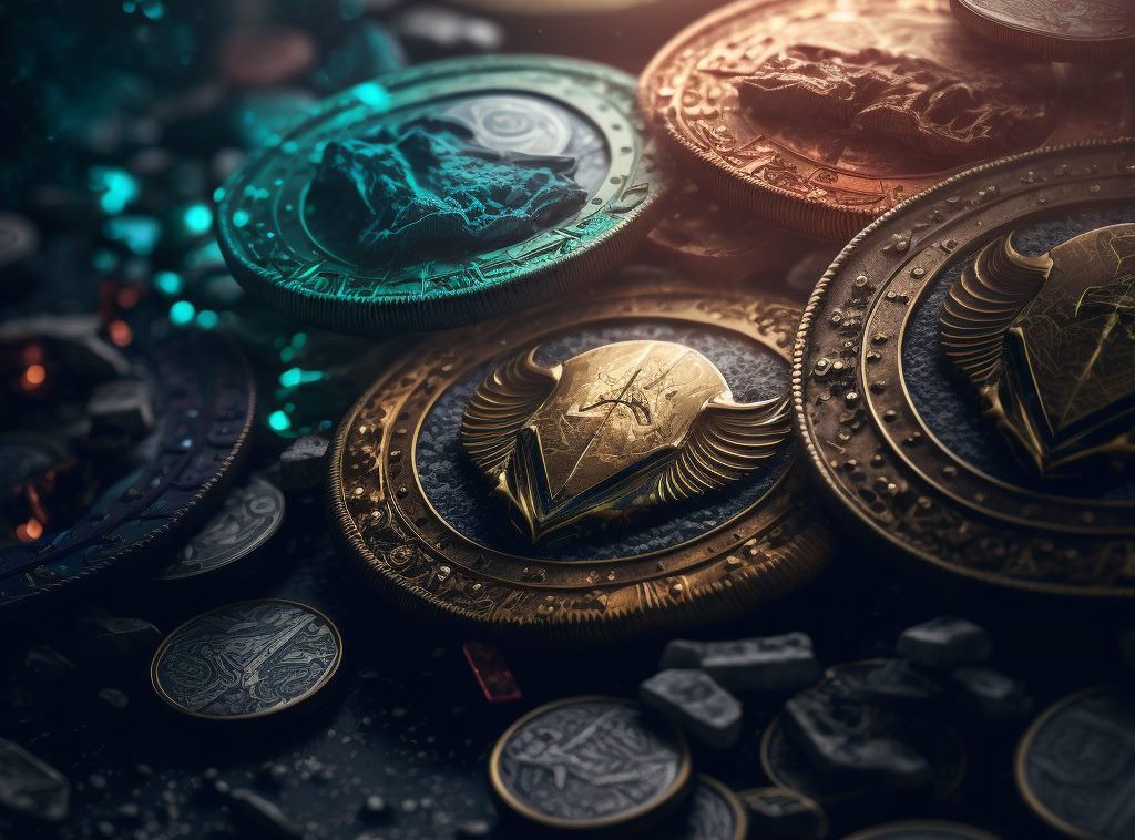 Des pièces de monnaie crypto imaginaires