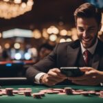 Un joueur sur mon mobile qui pari sur une salle de poker internationale